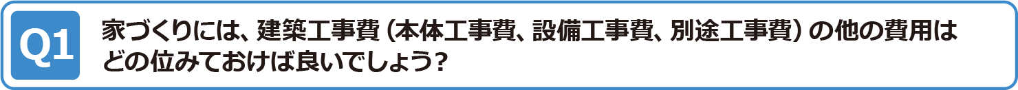 家づくりには、建築工事費（本体工事費、設備工事費、別途工事費）の他の費用はどの位みておけば良いでしょう？